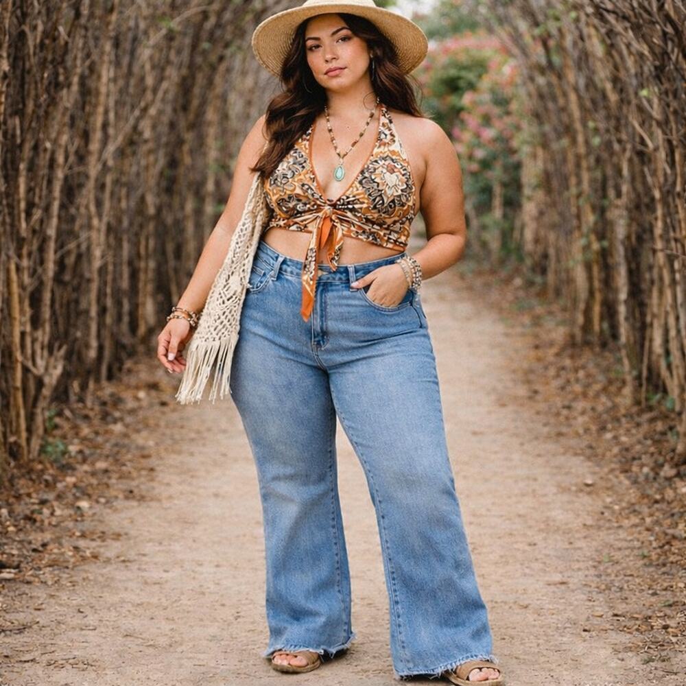 Aerie Jeans Women’s Plus 20 XXL Flare Elastic Waistband Light Wash BOHO Cowboy